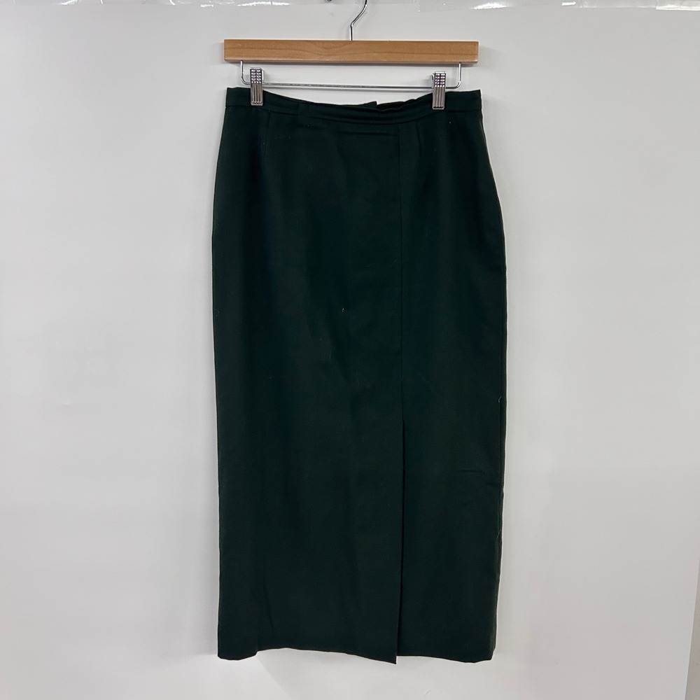 Pure Wool Midi Pencil Skirt 10P Dark Green Dark Academia Quiet Luxury Vintage‎